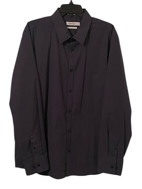 Calvin Klein Men’s Gray White Stripe Cool Tech NonIron Button Down Shirt Size XL